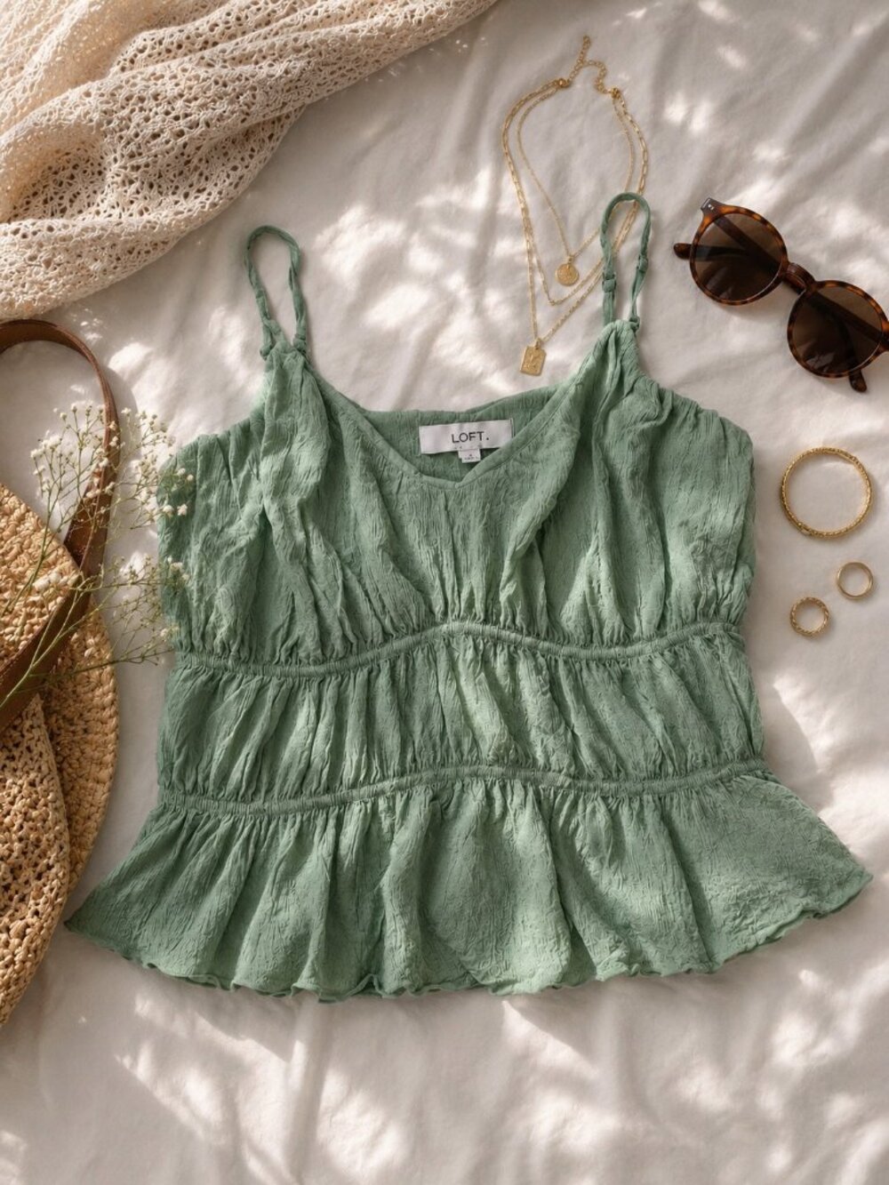 LOFT  Smocked V-Neck Peplum Cami